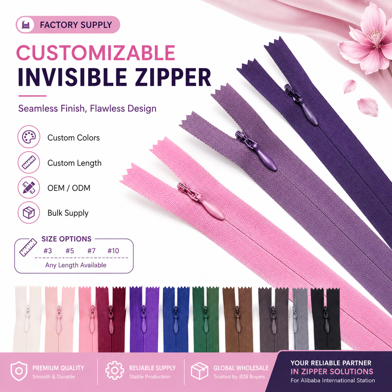 Custom Nylon Closed End Invisible Zipper For Garments Dress Shoes Bags With Multiple Colors For Lace Skirt And Pillow
