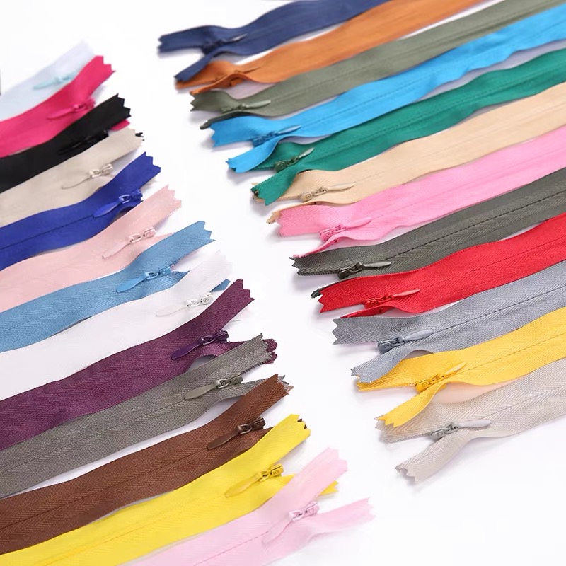 OCO 100 Pcs 3# 15.7inch Nylon Coil Invisible Zipper Colorful Lace Fabric With Auto Lock for Apparel Bedding Pillow Garments