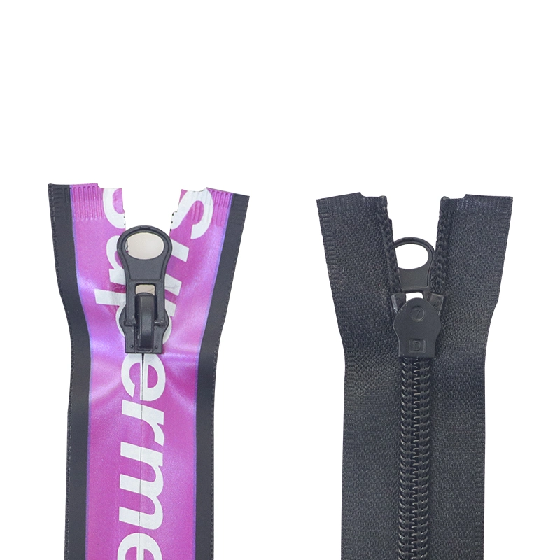 #7 Nylon Waterproof TPU Coated Printing Letters Zipper with Slider for Sewing Jacket Coat Outdoor Clothing Backpacks