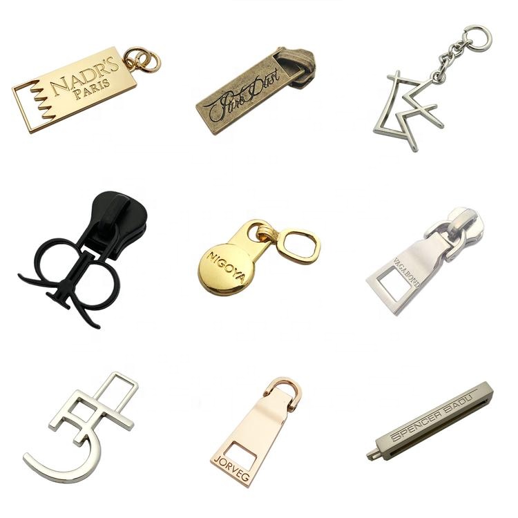 Wholesale Round Shape Making Custom Logo Bag Metal Zipper Slider Puller For Purse / Clothes