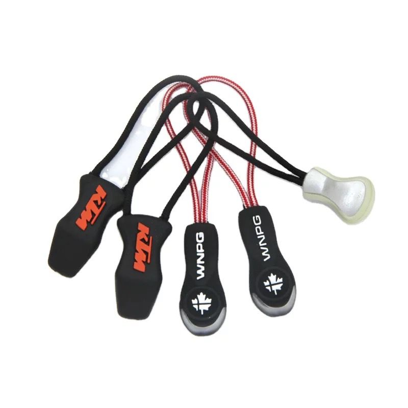 Factory String Cord Colorful Bag Zip Slider Pvc Silicone Rubber Custom Zipper Pull Tpu Head Zipper Pull Custom Logo