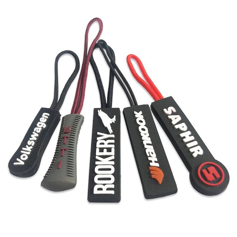 Factory String Cord Colorful Bag Zip Slider Pvc Silicone Rubber Custom Zipper Pull Tpu Head Zipper Pull Custom Logo