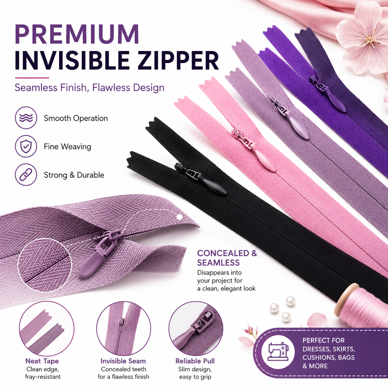 Custom Nylon Closed End Invisible Zipper For Garments Dress Shoes Bags With Multiple Colors For Lace Skirt And Pillow