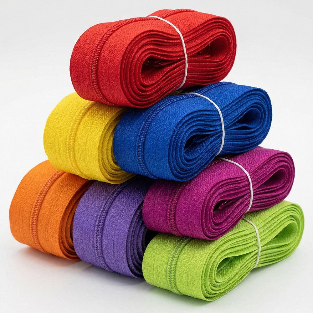 Wholesale SBS Nylon Coil Zipper Roll 3# 5# 7# 8# 10# Continuous Zipper Tape For Backpack Suitcase Garment Custom Length Color