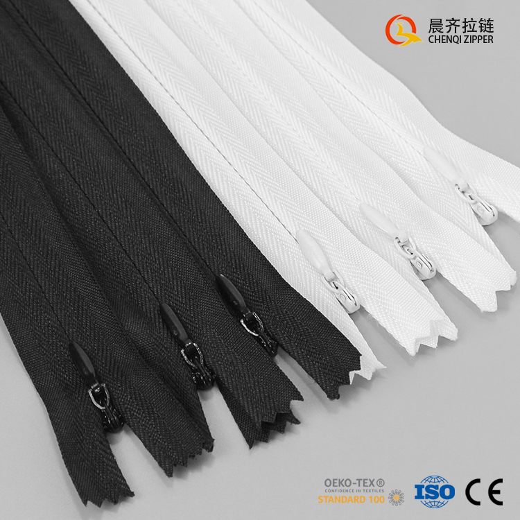 Factory Spot 3# Single Slider Close-end 15CM-50CM Black White Multi Size Nylon Invisible Zipper for Dress Pillow Bag