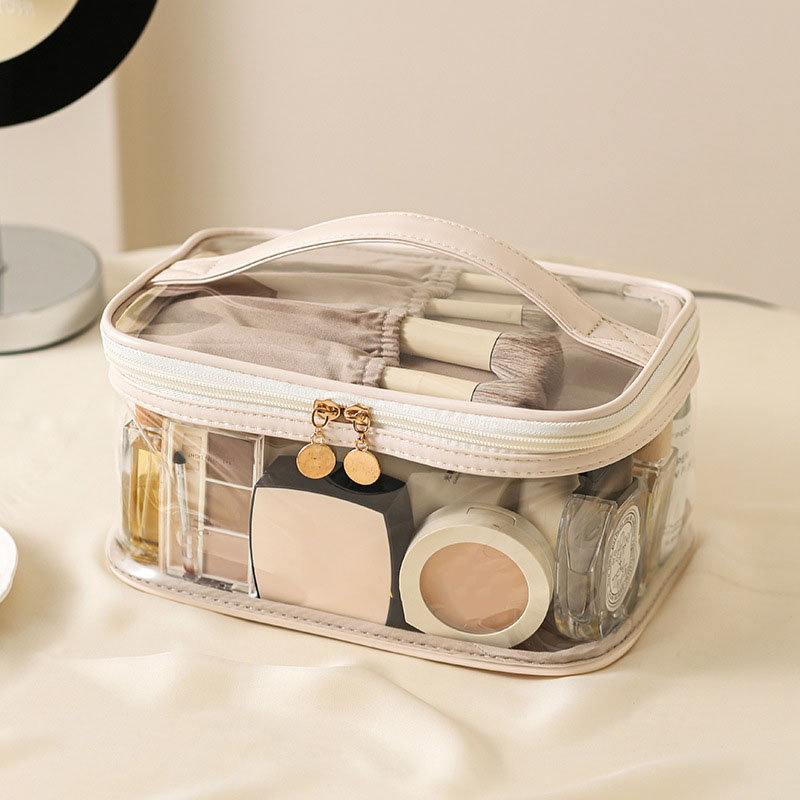 Custom Portable PVC Makeup Pouch Organizers with Clear Zipper Fashionable Waterproof Travel Cosmetic Bag Case