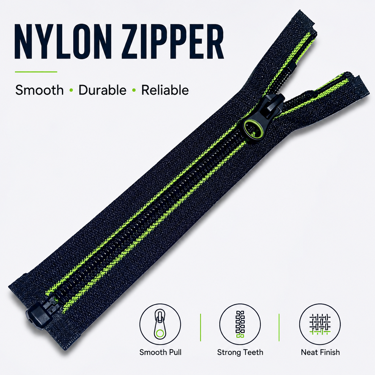 Wholesale Factory Customized Garment Zipper With Double Green Sewing Thread 5# Open-end Auto Lock Slider Black Nylon Zipper