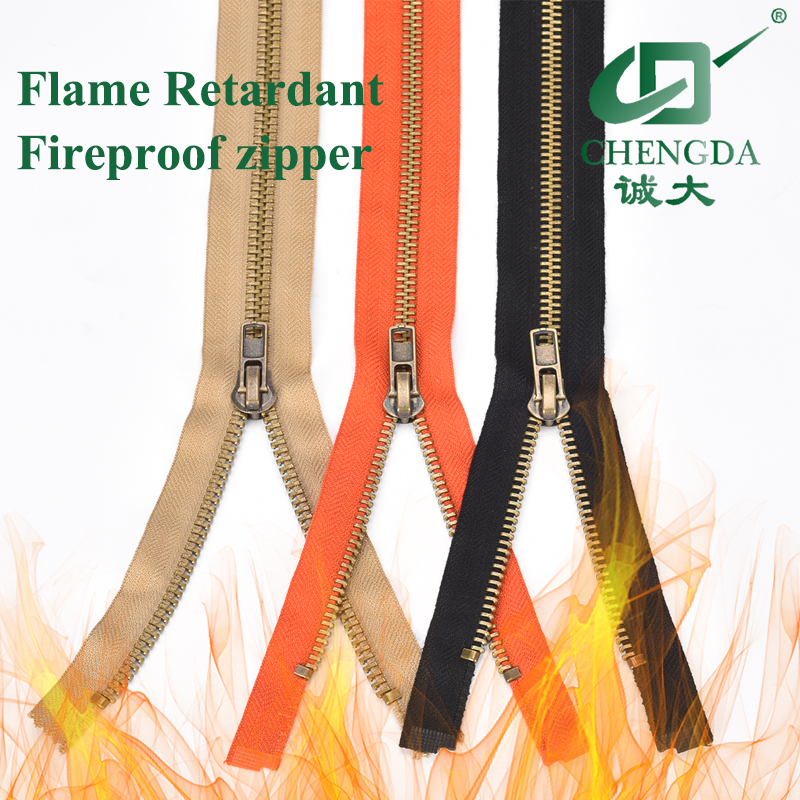 UL Certificate Fireproof Metal Zipper Fire Retardant Zipper With First Aid Top Stopper Flame Retardant Fire Resistance FR Zipper