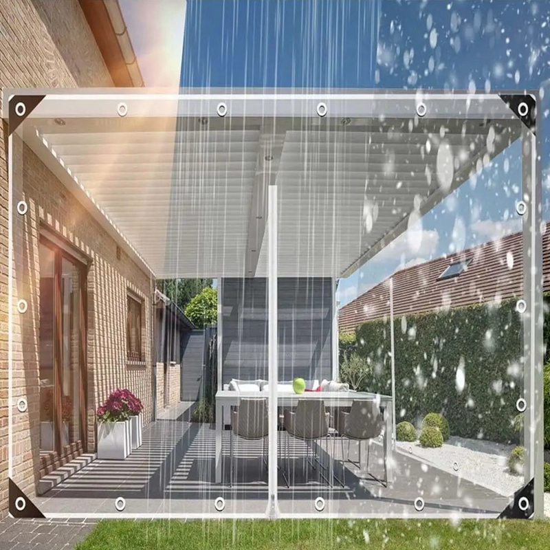 450gsm 99.99% Transparent 0.35MM PVC Tarpaulin With Zipper Grommets Abrasion-Resistant Heavyweight Waterproof Curtain