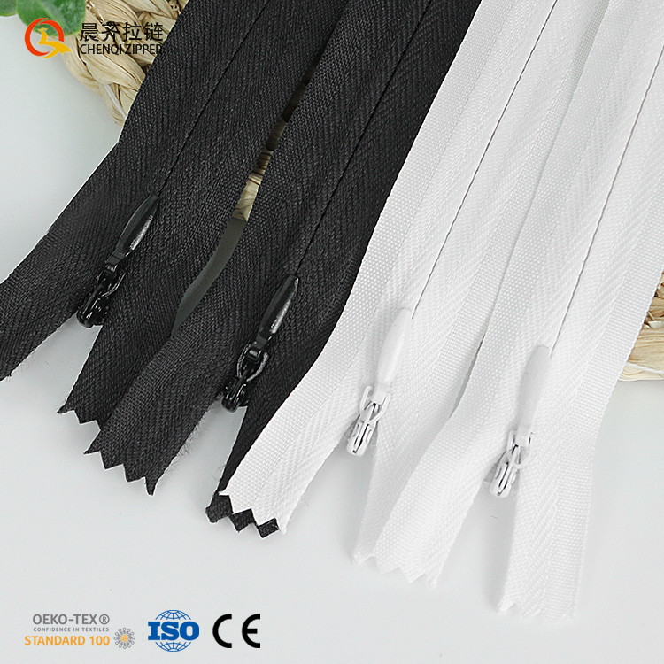 Factory Spot 3# Single Slider Close-end 15CM-50CM Black White Multi Size Nylon Invisible Zipper for Dress Pillow Bag