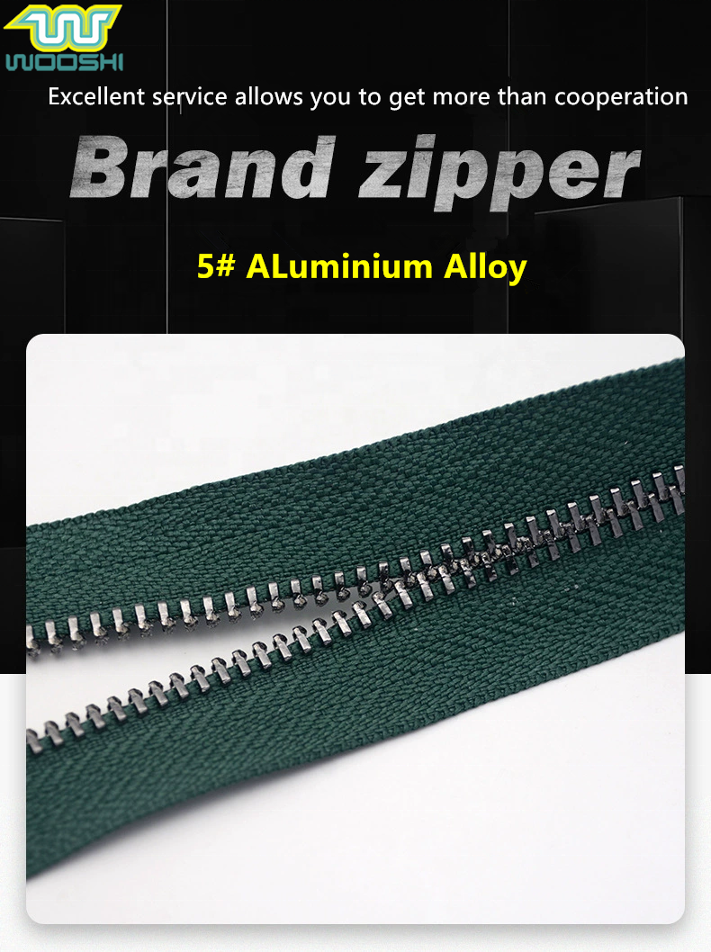 Wholesale NO.5 Aluminum Alloy Zipper Rose Gold Teeth Long Chain Silver Metal Sliver Zip Rolls for Bags Garment Factory Price