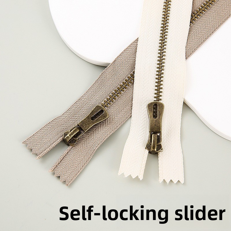 High Quality No 3 Antique Brass Metal Zipper Durable Close End Short Zipper for Garment and Bag