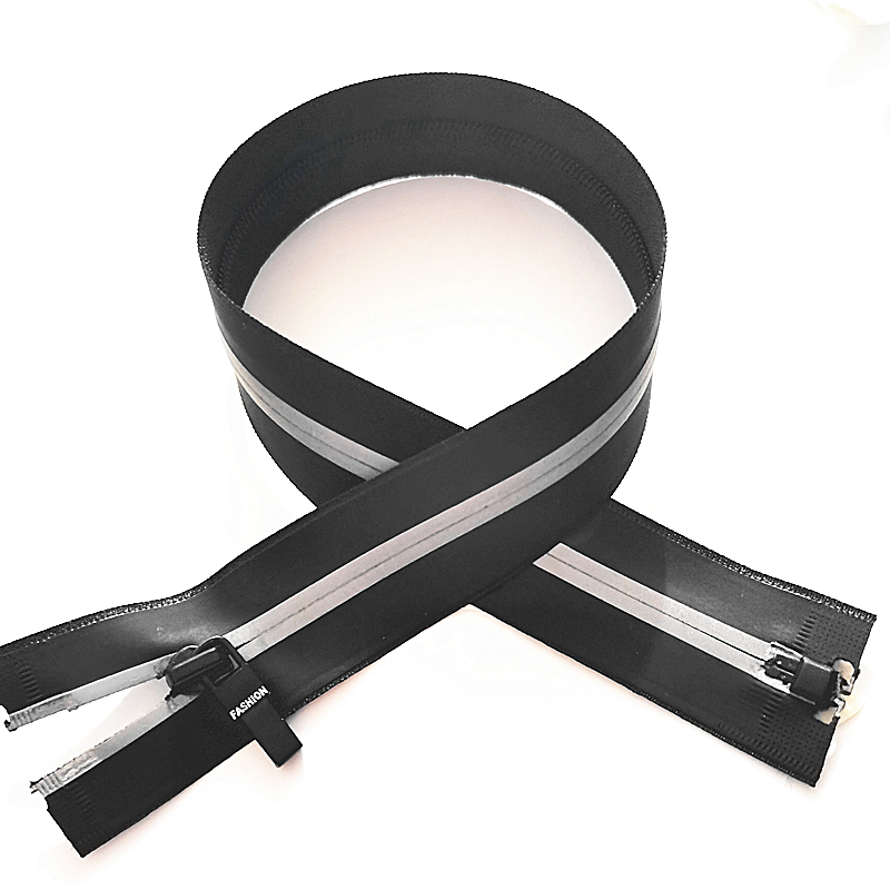 20/30/40/50/60/70cm 3# Black Waterproof Reflective Zippers Open End TPU Nylon Zipper Supplier