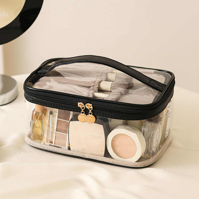 Custom Portable PVC Makeup Pouch Organizers with Clear Zipper Fashionable Waterproof Travel Cosmetic Bag Case