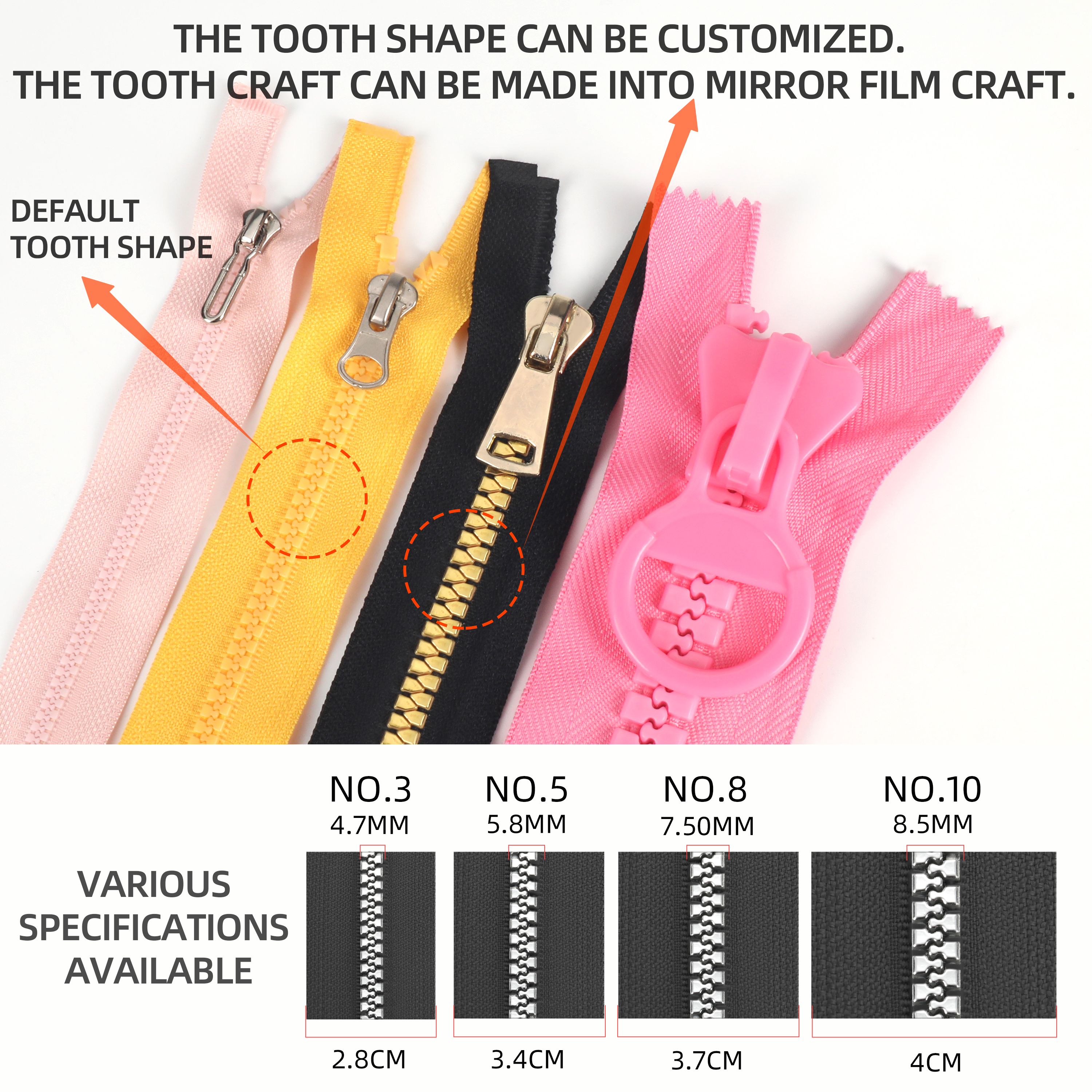 OCO Factory Direct Sales Full Zipper Jacket Resin Zipper 5# Plastic Molded Open Zipper for Sewing Coat Clothing Accessories