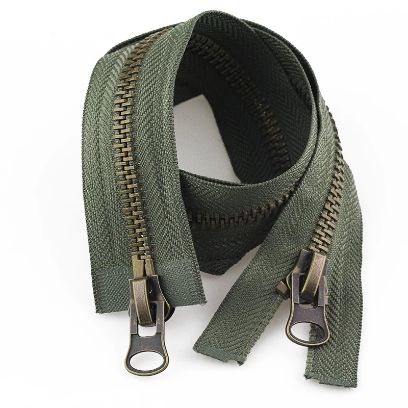 8# Vintage Double Slider Eco-Friendly Sewing Zipper 70/80/90/100/120cm Brass Metal for Coat Jacket DIY Clothing Sewing