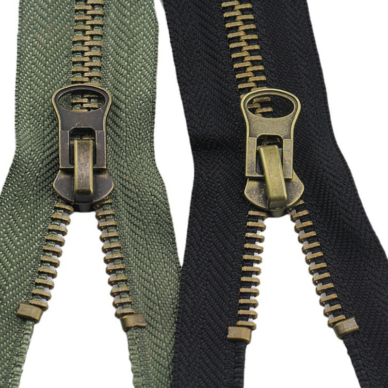 8# Vintage Double Slider Eco-Friendly Sewing Zipper 70/80/90/100/120cm Brass Metal for Coat Jacket DIY Clothing Sewing