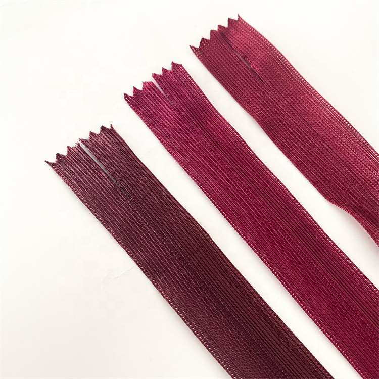 Factory Wholesale High Quality Sustainable 25cm SBS3# Invisible Lace Nylon Plastic Closed Self-Locking Zipper Wine Red Garment