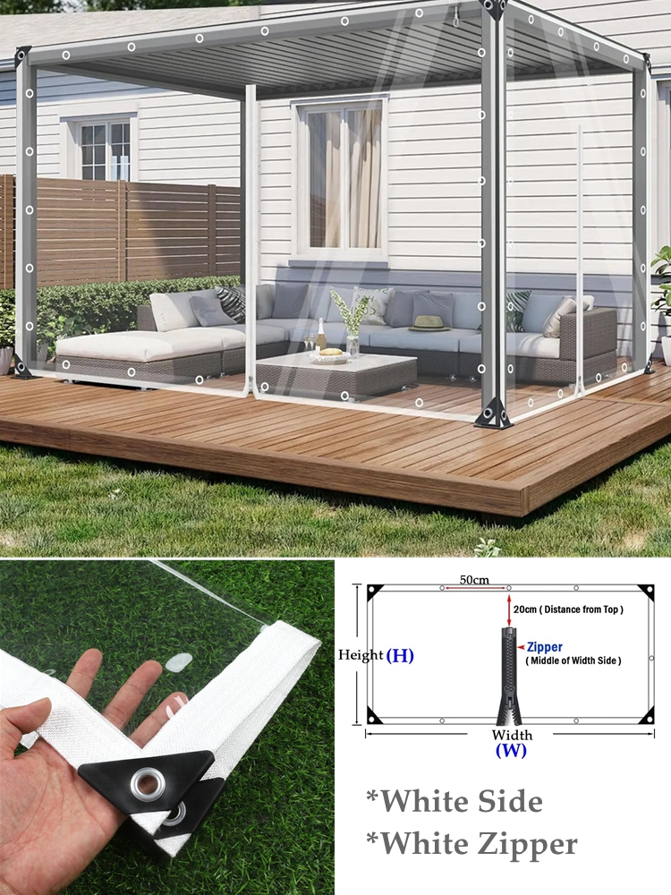 450gsm 99.99% Transparent 0.35MM PVC Tarpaulin With Zipper Grommets Abrasion-Resistant Heavyweight Waterproof Curtain