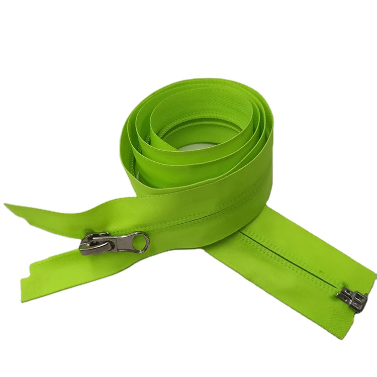 Fluorescent Green TPU Waterproof Zipper 8# Nylon Open-End Customizable Length for Shoes Garments Bags Home Textiles Custom Logo
