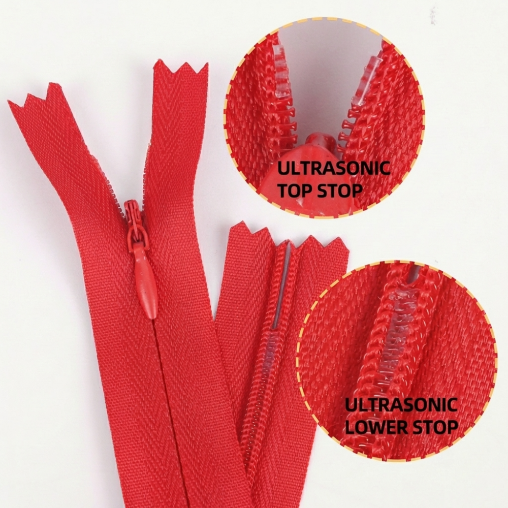 Wholesale SBS Invisible Zipper #3 Nylon Coil Zip Close-end 25-65cm Multi-color Eco-friendly Recycled OEKO-TEX Certified