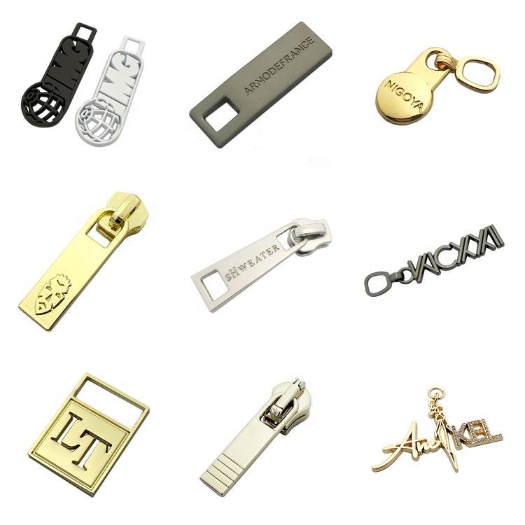 Wholesale Round Shape Making Custom Logo Bag Metal Zipper Slider Puller For Purse / Clothes