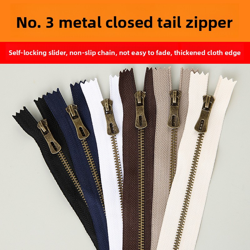 High Quality No 3 Antique Brass Metal Zipper Durable Close End Short Zipper for Garment and Bag