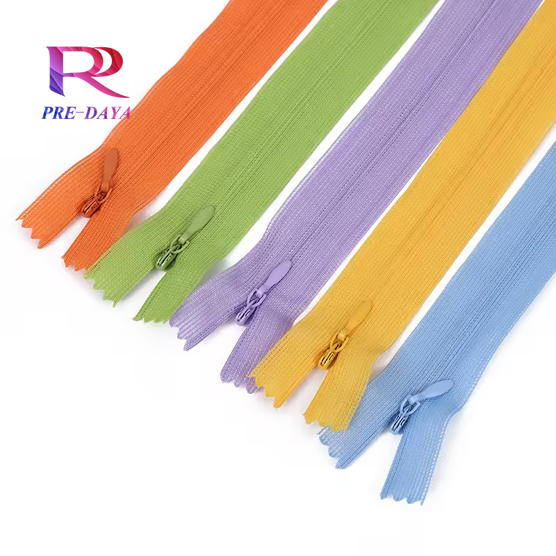 Wholesale 3# Nylon Invisible Zipper Colorful Lace Fabric Auto Lock Apparel Zippers Stock for Dress Garments