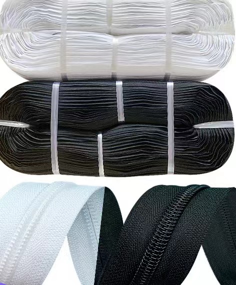 Nylon Zipper Wholesale Factory Custom 3# 5# Open End Black and White Spot Nylon Coil Zippers by the Yard