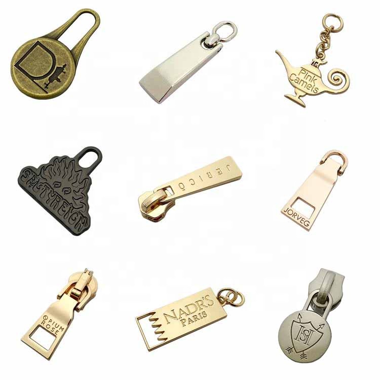Wholesale Round Shape Making Custom Logo Bag Metal Zipper Slider Puller For Purse / Clothes