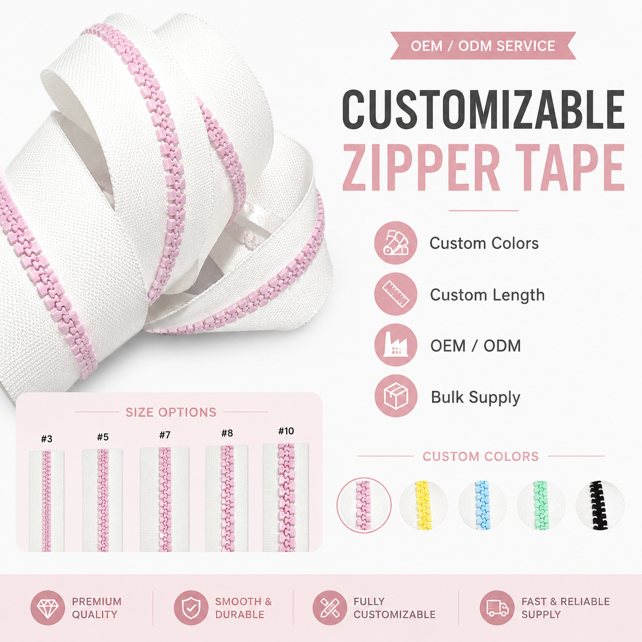 Fancy #5 Open End Pink UV Photochromism Plastic Zipper Special Resin Zipper Clothes Fashionable Nylon Manufactured Zipper