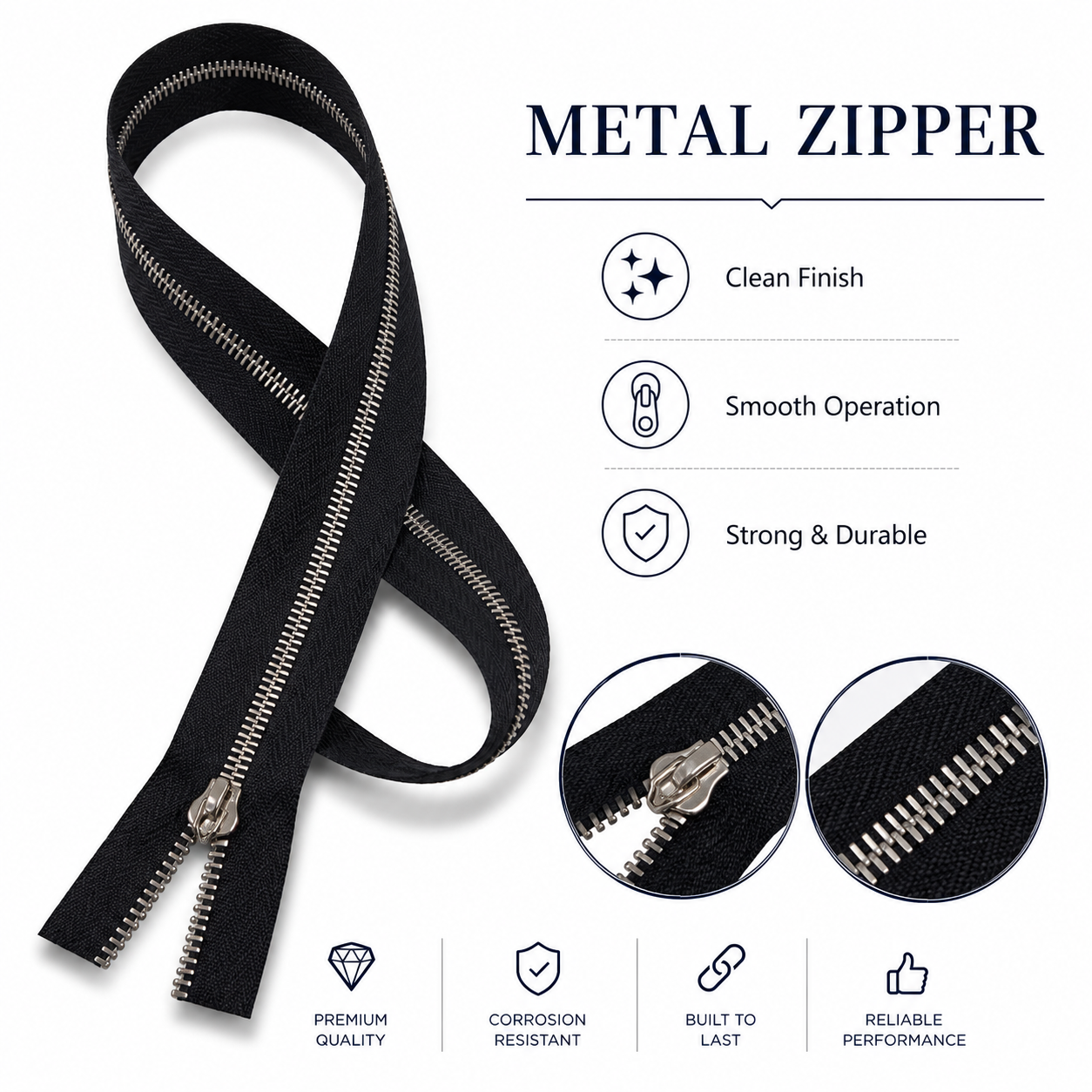 Best Selling Long Chain Metal Zippers Nickel Zipper with Black Tape 5# for Handbags and Shoes for Garments