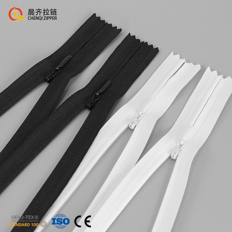 Factory Spot 3# Single Slider Close-end 15CM-50CM Black White Multi Size Nylon Invisible Zipper for Dress Pillow Bag