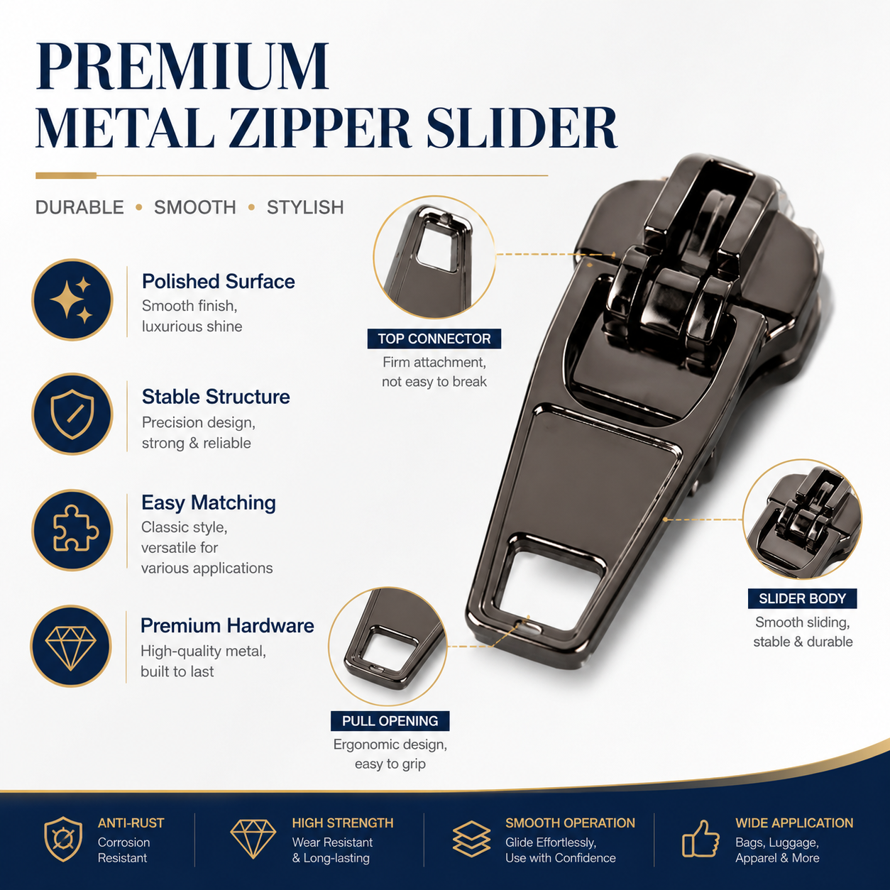 Wholesale Custom Made Metal Zipper Head Replacement YG Gold Black Nickel Spring Lock Sliders Jeans Zipper Pulls For Bags