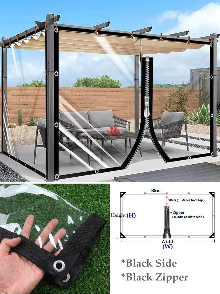 450gsm 99.99% Transparent 0.35MM PVC Tarpaulin With Zipper Grommets Abrasion-Resistant Heavyweight Waterproof Curtain