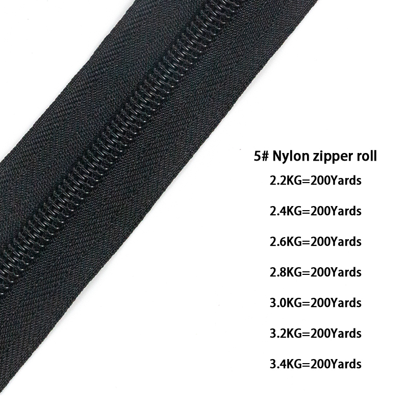Manufacturer Nylon Zipper Raw Black Dying Rolls Size 5 Tape Nylon Zipper Long Chain Nylon Zipper For Bag