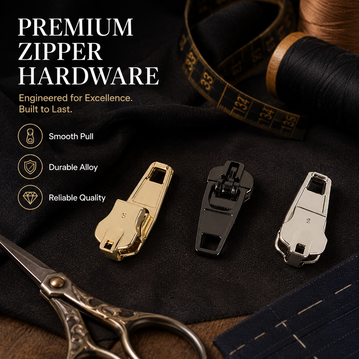 Wholesale Custom Made Metal Zipper Head Replacement YG Gold Black Nickel Spring Lock Sliders Jeans Zipper Pulls For Bags