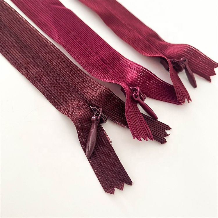 High Quality 40cm Sbs3# Burgundy Invisible Closed Self-Locking Nylon Zipper for Clothing and Dresses Factory Wholesale Spot