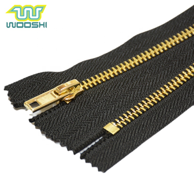 Sustainable 30cm 5# Brass Zipper Gold Polished Metal Fast Delivery Zip Line for Shoes Eco-Friendly Closed Fabric