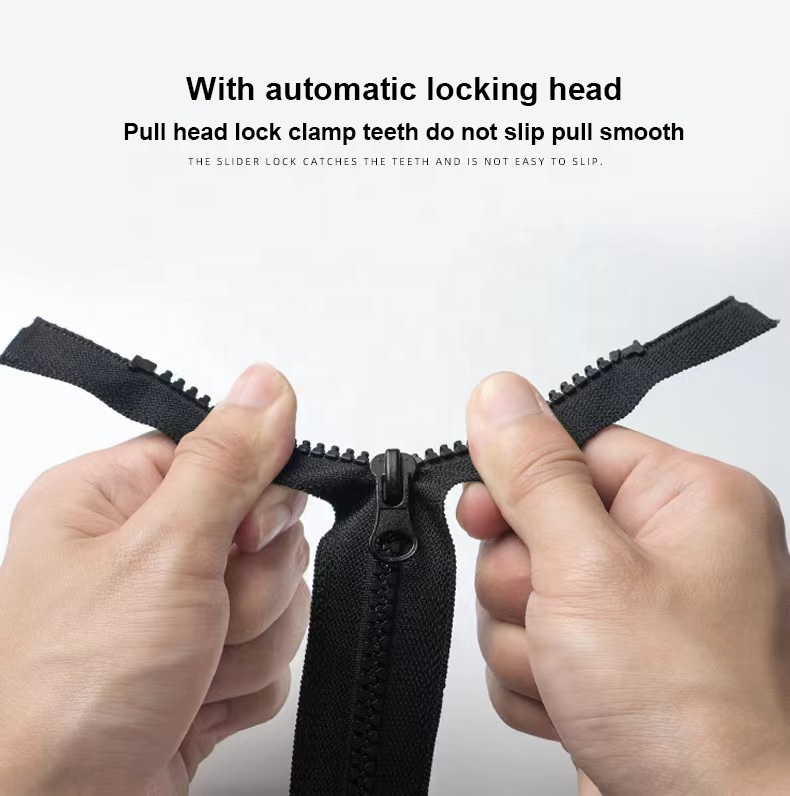 Lanke Black No.3/5/8/10/15/20 Zip Resin Zipper Open-End Vislon Plastic Zippers Open End DTM Thumb Puller Vislon Zipper