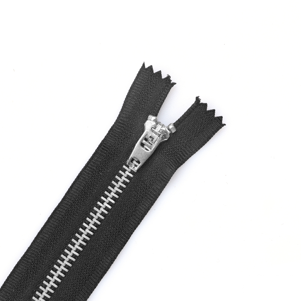 #5 15cm Close-End Sewing Accessories Black Tape White aluminum Teeth Metal Zippers for Pants