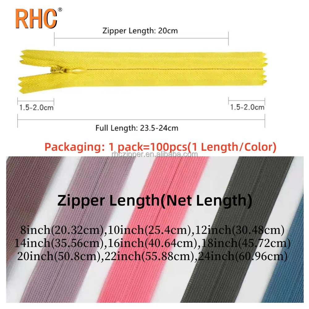 S2 High-End #3 Invisible Close-End Nylon Sewing Zipper Conceal Lace Tape for Dresses Colorful Plastic Cremallera Hidden