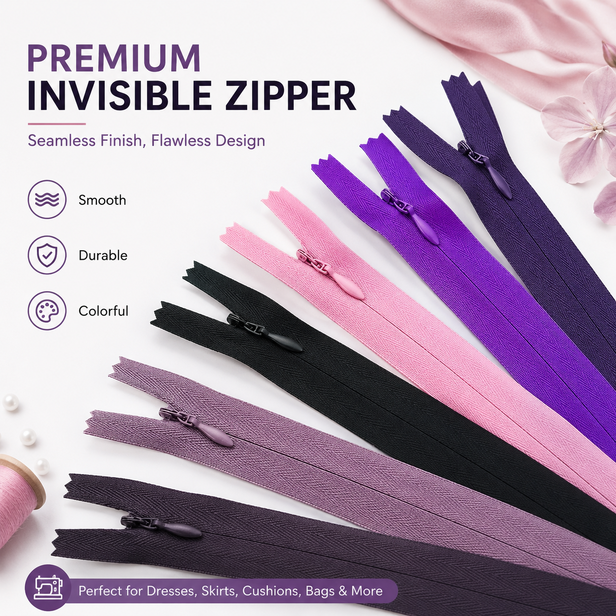 Custom Nylon Closed End Invisible Zipper For Garments Dress Shoes Bags With Multiple Colors For Lace Skirt And Pillow