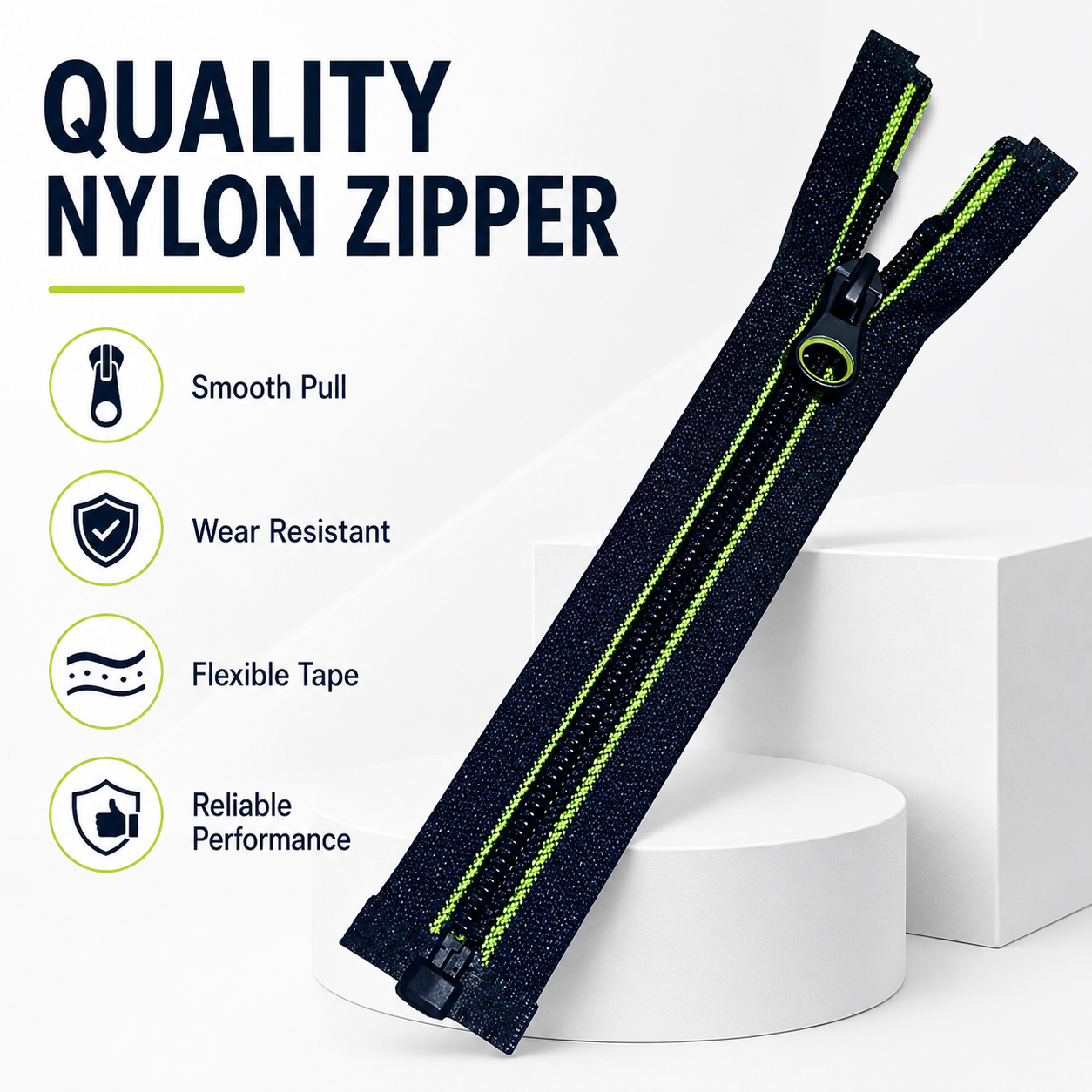 Wholesale Factory Customized Garment Zipper With Double Green Sewing Thread 5# Open-end Auto Lock Slider Black Nylon Zipper