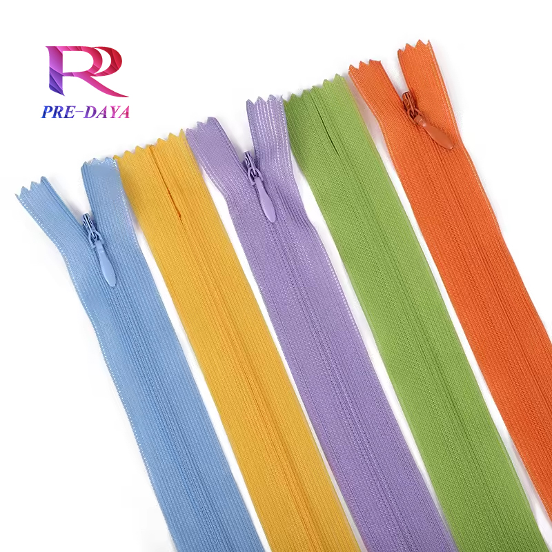 Wholesale 3# Nylon Invisible Zipper Colorful Lace Fabric Auto Lock Apparel Zippers Stock for Dress Garments