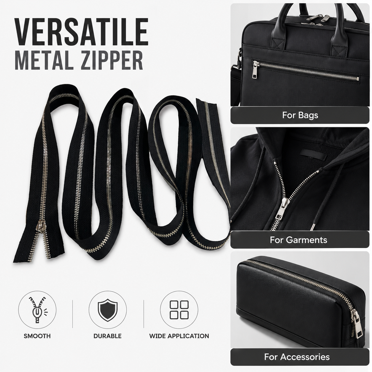 Best Selling Long Chain Metal Zippers Nickel Zipper with Black Tape 5# for Handbags and Shoes for Garments
