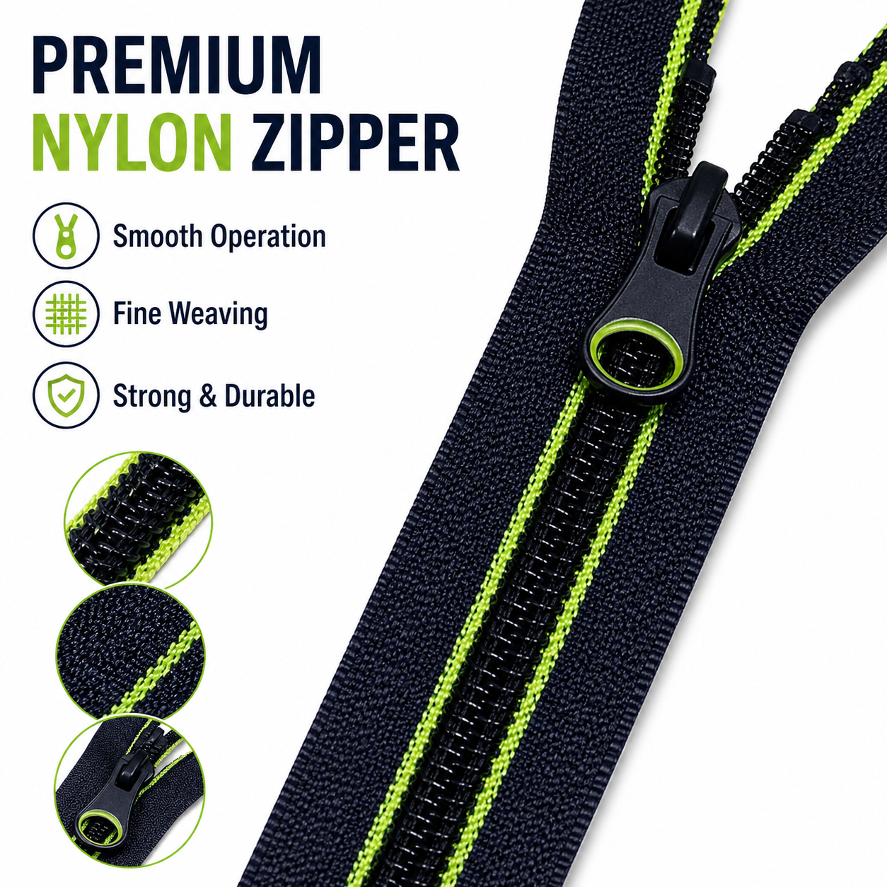 Wholesale Factory Customized Garment Zipper With Double Green Sewing Thread 5# Open-end Auto Lock Slider Black Nylon Zipper
