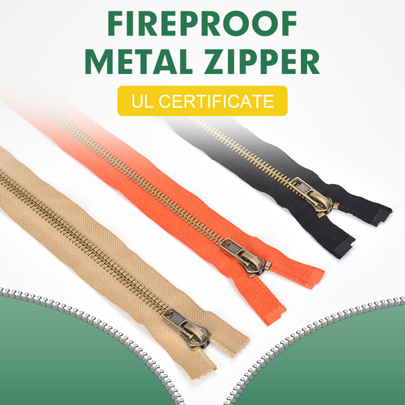 UL Certificate Fireproof Metal Zipper Fire Retardant Zipper With First Aid Top Stopper Flame Retardant Fire Resistance FR Zipper