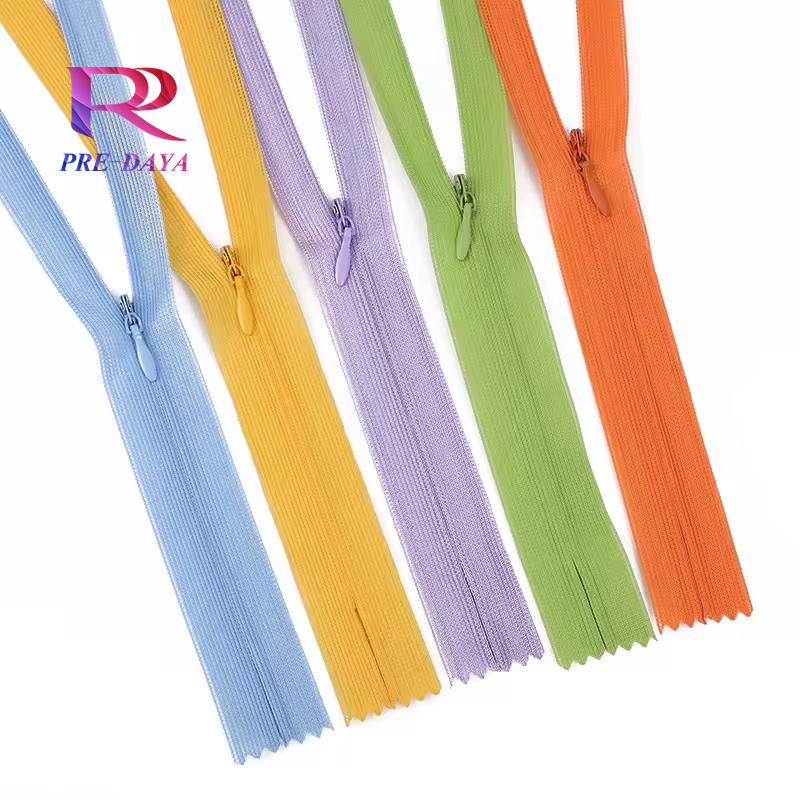 Wholesale 3# Nylon Invisible Zipper Colorful Lace Fabric Auto Lock Apparel Zippers Stock for Dress Garments