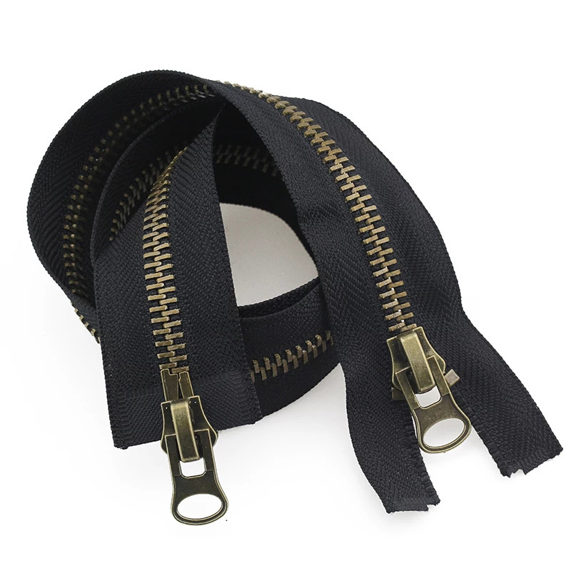 8# Vintage Double Slider Eco-Friendly Sewing Zipper 70/80/90/100/120cm Brass Metal for Coat Jacket DIY Clothing Sewing